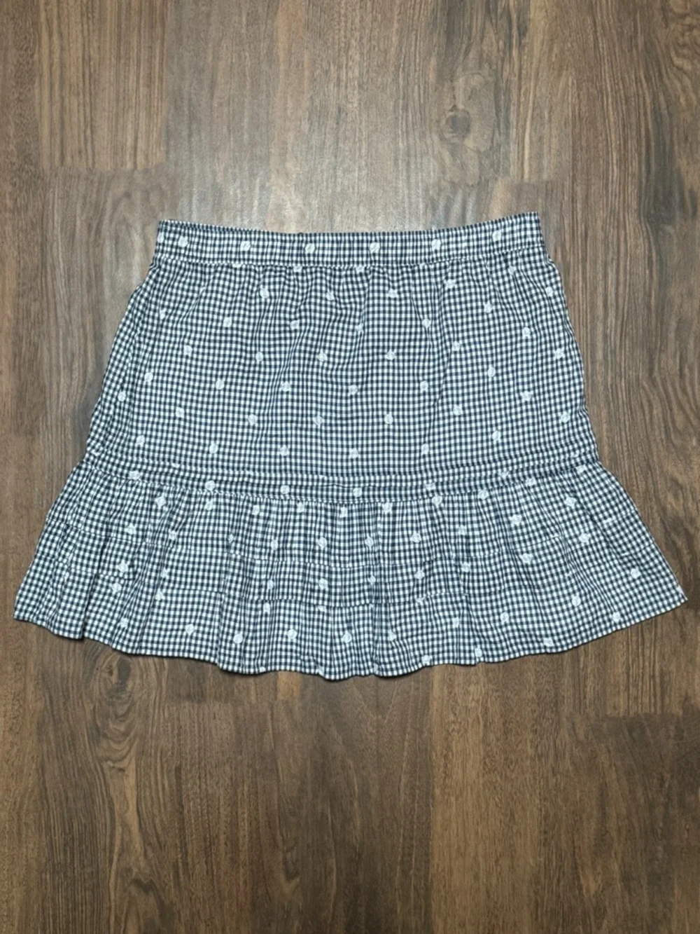 NWOT MADEWELL Tiered Mini Skirt Blue Gingham Check Embroidered Dots Size XL
